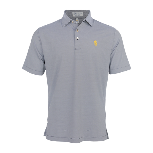 Striped performance polo with Hooten Young logo on left chest