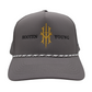 Gray Trucker Hat with Gold Logo and Decorative Band